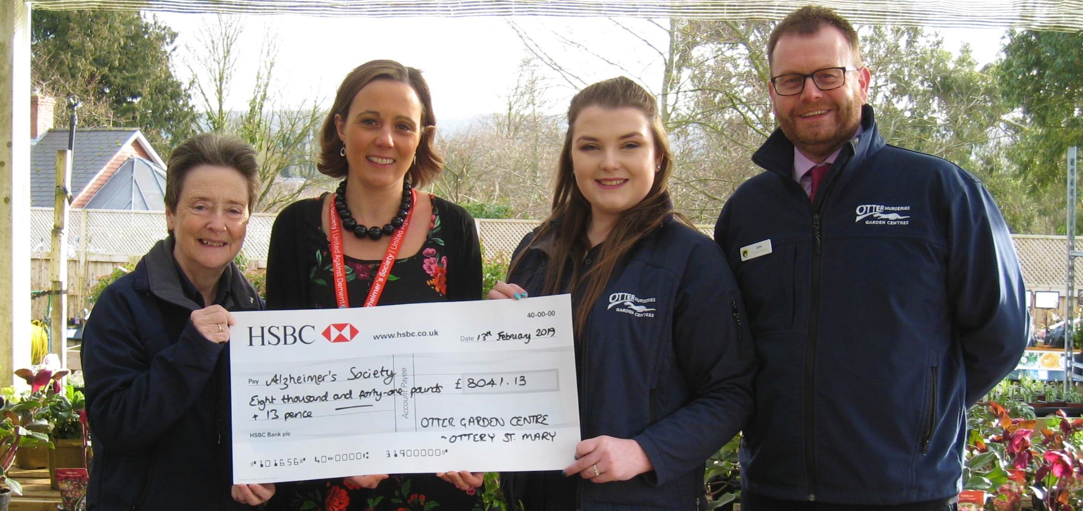 Ottery St Mary charity total for Alzheimer's Society - Otter Garden Centres